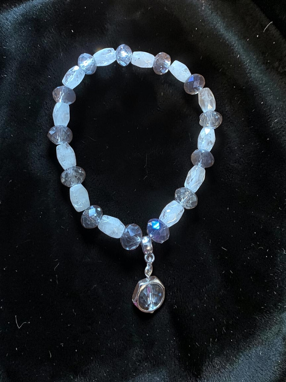Handmade Crystal Beaded Stretch Bracelet with Dangle Charm